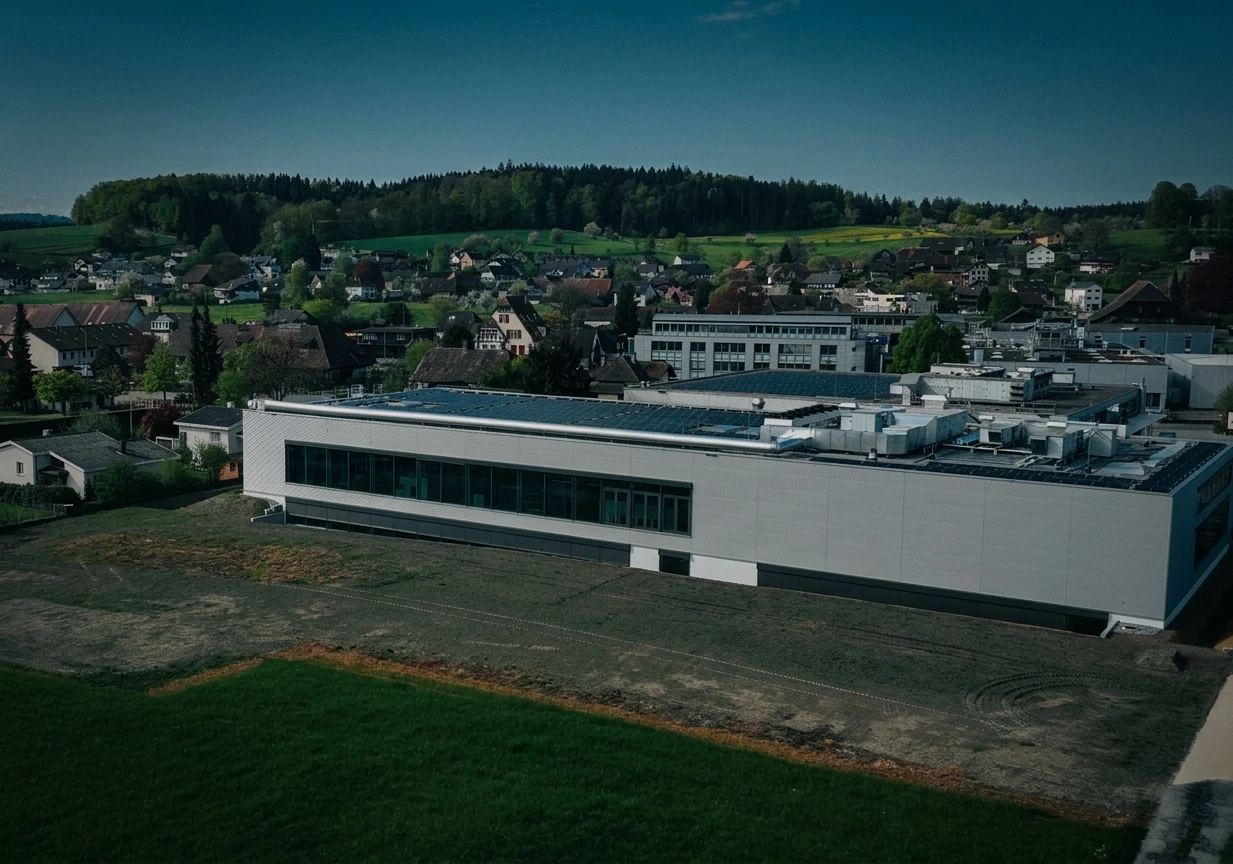 The Future: A New Era of Expansion and Growth — aerial view of Roggwil Plant 3, Switzerland
