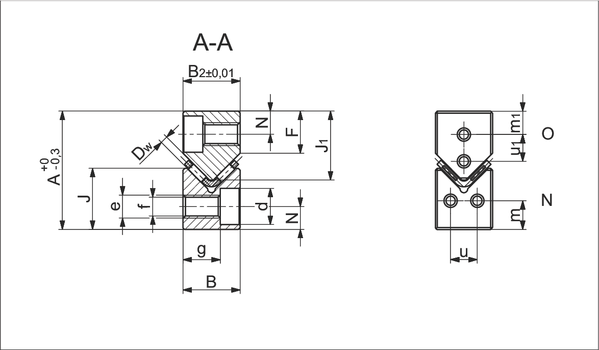 Type N/O 尺寸圖 - 上視圖