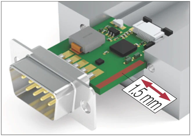 將介面模組插入連接結構（插入深度 15 mm）