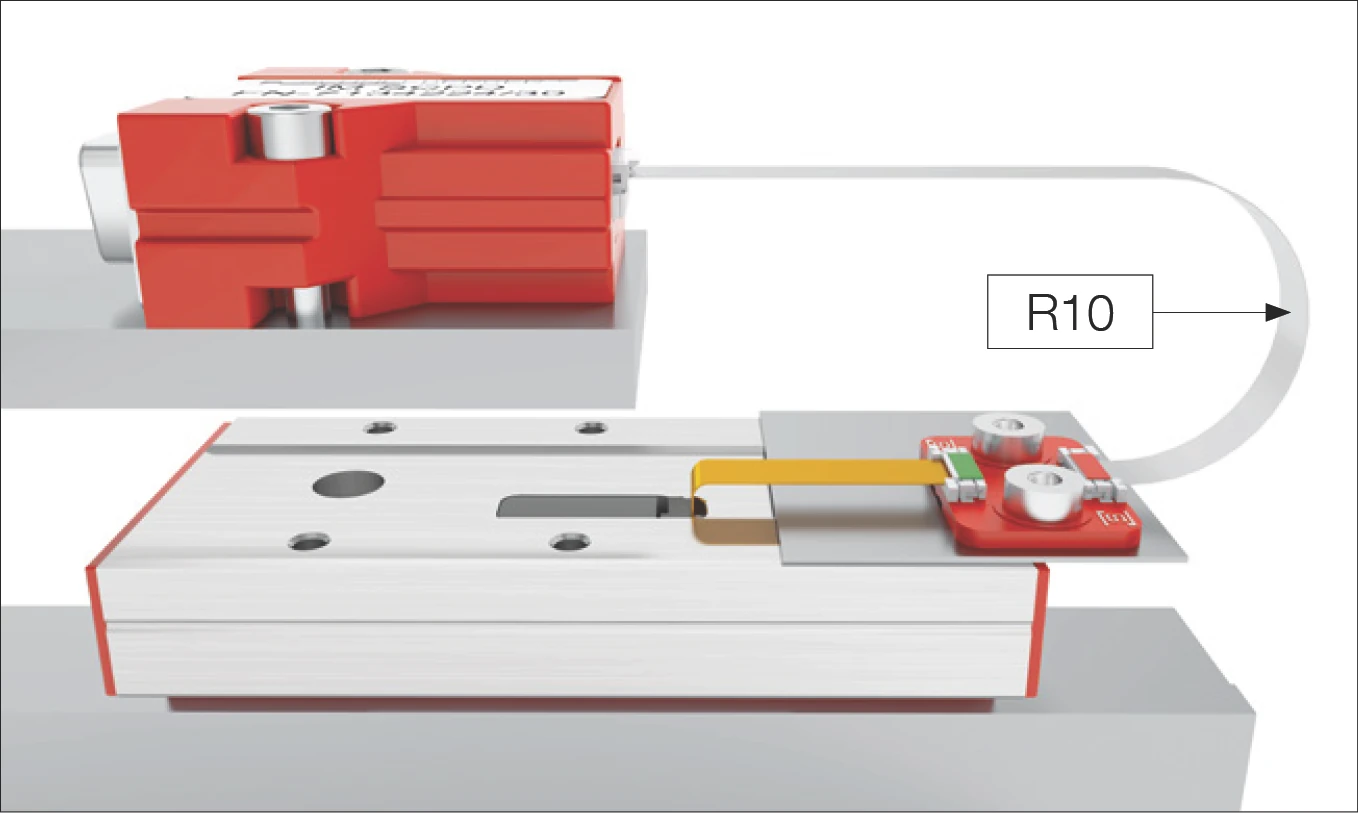 FFC 纜線動態負載下的建議最小彎曲半徑 R10（以 MINISLIDE MSQscale 為例）